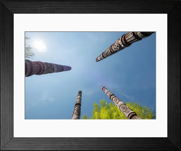Framed Print : Four Naxi poles with wood carvings, Lijiang, Yunnan, China, Asia Framed Print : Four Naxi poles with wood carvings, Lijiang, Yunnan, China, Asia