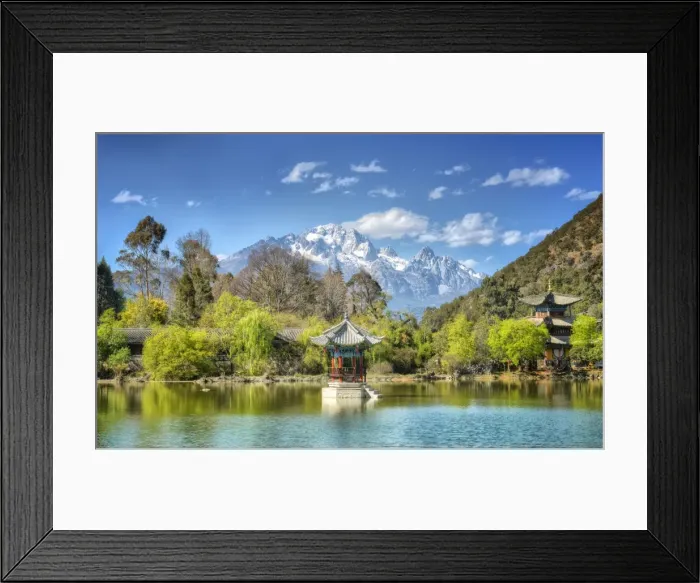 Framed Print : Pagodas with Yu Long Xue Shan (Jade Dragon Snow Mountain) in Jade Spring Park in spring, Lijiang, Yunnan, China, Asia Framed Print : Pagodas with Yu Long Xue Shan (Jade Dragon Snow Mountain) in Jade Spring Park in spring, Lijiang, Yunnan, China, Asia