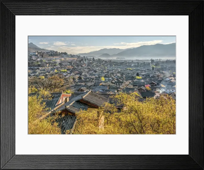 Framed Print : A view over the Old Town area of Lijiang (Dayan), UNESCO World Heritage Site, and its roofs on a clear morning, Lijiang, Yunnan, China, Asia Framed Print : A view over the Old Town area of Lijiang (Dayan), UNESCO World Heritage Site, and its roofs on a clear morning, Lijiang, Yunnan, China, Asia