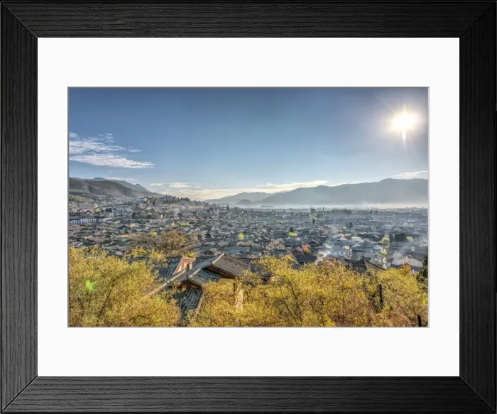 Framed Print : A view over the Old Town part of Lijiang (Dayan), UNESCO World Heritage Site, and surrounding mountains on a clear morning, Lijiang, Yunnan, China, Asia Framed Print : A view over the Old Town part of Lijiang (Dayan), UNESCO World Heritage Site, and surrounding mountains on a clear morning, Lijiang, Yunnan, China, Asia