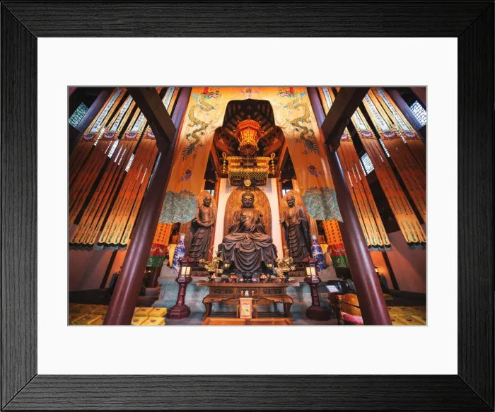 Framed Print : Interior architecture and Ru Lai Buddha statue at Lingyin Monastery in Hangzhou, Zhejiang, China, Asia Framed Print : Interior architecture and Ru Lai Buddha statue at Lingyin Monastery in Hangzhou, Zhejiang, China, Asia