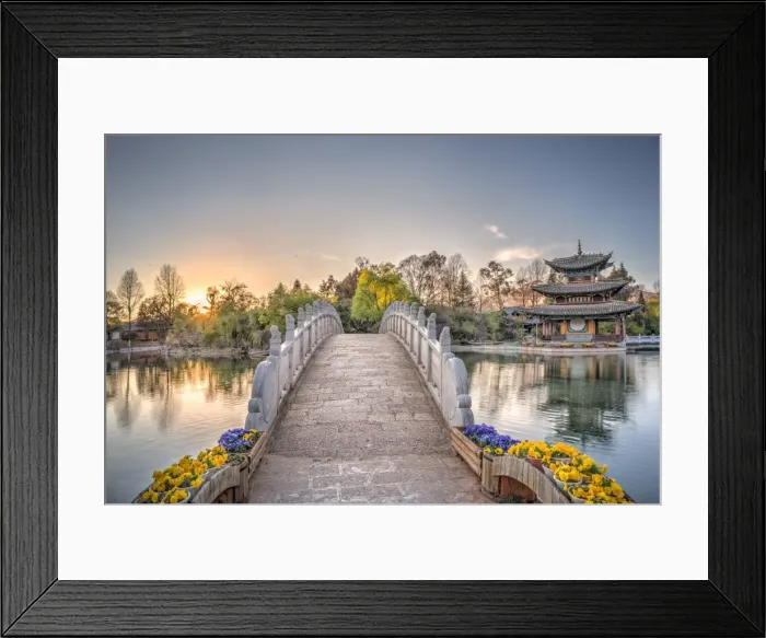 Framed Print : Suocui Bridge with Moon Embracing Pagoda at Heilongtan (Black Dragon Pool) in Lijiang, Yunnan, China, Asia Framed Print : Suocui Bridge with Moon Embracing Pagoda at Heilongtan (Black Dragon Pool) in Lijiang, Yunnan, China, Asia