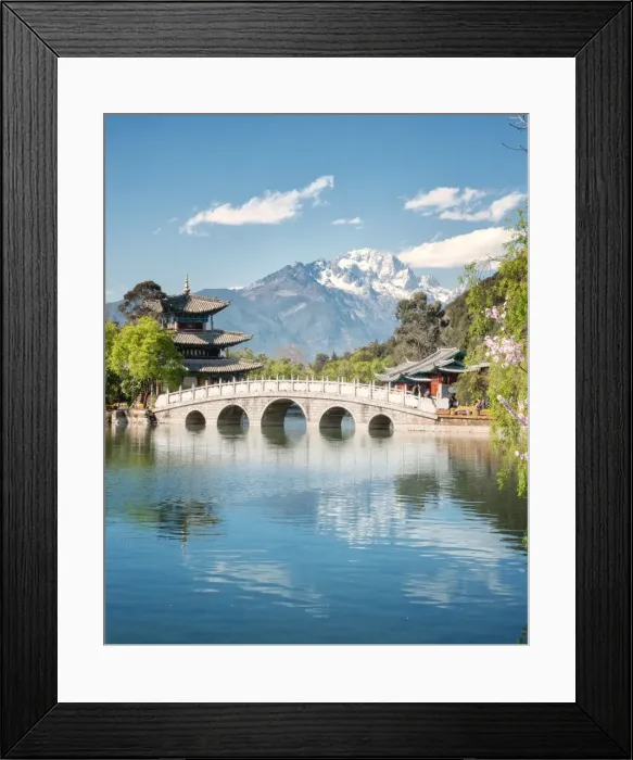 Framed Print : Moon Embracing Pavilion and Suocui Bridge at Black Dragon Pool in Jade Spring Park, Lijiang, Yunnan, China, Asia Framed Print : Moon Embracing Pavilion and Suocui Bridge at Black Dragon Pool in Jade Spring Park, Lijiang, Yunnan, China, Asia
