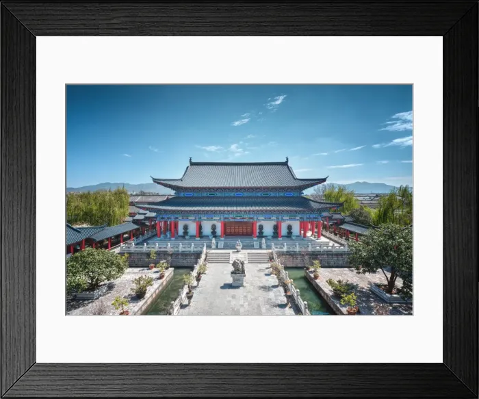 Framed Print : One of the main buildings at Mufu Wood Mansion complex as seen from an elevated perspective, Lijiang, Yunnan, China, Asia Framed Print : One of the main buildings at Mufu Wood Mansion complex as seen from an elevated perspective, Lijiang, Yunnan, China, Asia