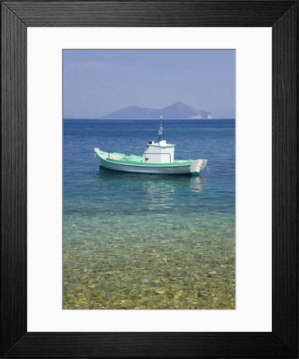 Framed Print : Small boat anchored offshore, the island of Atokos visible on horizon, Kioni, Ithaca (Ithaki), Ionian Islands, Greece Framed Print : Small boat anchored offshore, the island of Atokos visible on horizon, Kioni, Ithaca (Ithaki), Ionian Islands, Greece