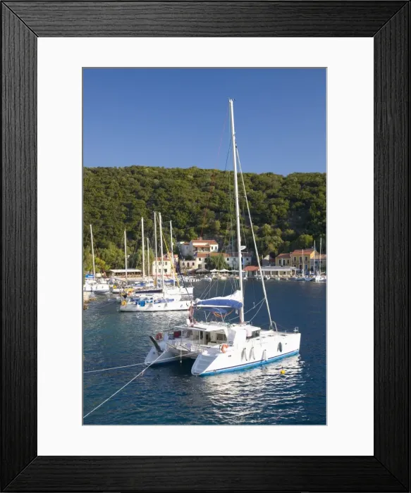 Framed Print : Yachts at anchor in the pretty harbour, Kioni, Ithaca (Ithaki), Ionian Islands, Greek Islands, Greece, Europe Framed Print : Yachts at anchor in the pretty harbour, Kioni, Ithaca (Ithaki), Ionian Islands, Greek Islands, Greece, Europe
