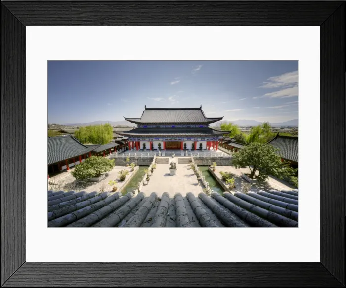 Framed Print : A view down on courtyard and building in classical Chinese architecture style at Mufu, Lijiang, Yunnan, China, Asia Framed Print : A view down on courtyard and building in classical Chinese architecture style at Mufu, Lijiang, Yunnan, China, Asia