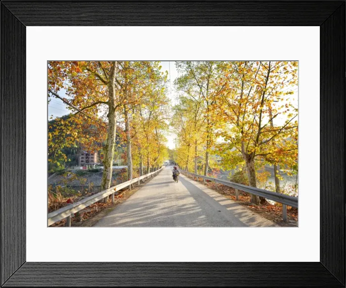 Framed Print : Golden autumn colors with motorbike in an alley of a village near Qiandao Lake, Zhejiang province, China Framed Print : Golden autumn colors with motorbike in an alley of a village near Qiandao Lake, Zhejiang province, China