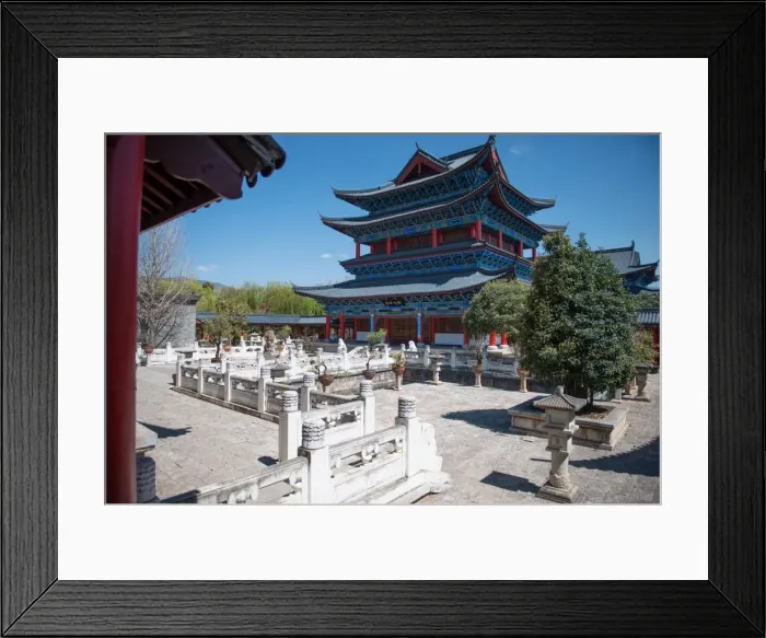 Framed Print : Courtyard view with white marble balustrades at Mufu Wood Mansion, Lijiang, Yunnan, China, Asia