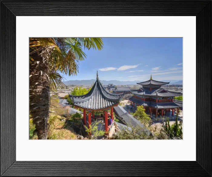 Framed Print : Pavilions and palm leaves at Mufu Wood Mansion, Lijiang, Yunnan, China, Asia Framed Print : Pavilions and palm leaves at Mufu Wood Mansion, Lijiang, Yunnan, China, Asia