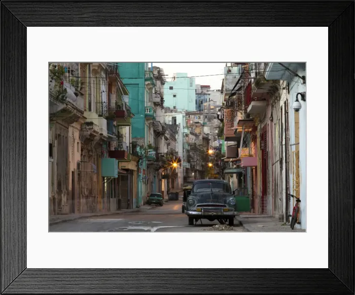 Framed Print : Street scene before sunrise showing dilapidated buildings crowded together and vintage American cars, Havana Centro, Havana, Cuba, West Indies, Caribbean, Central America Framed Print : Street scene before sunrise showing dilapidated buildings crowded together and vintage American cars, Havana Centro, Havana, Cuba, West Indies, Caribbean, Central America