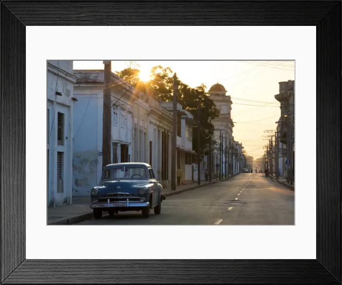Framed Print : Street scene at sunrise with vintage American car, Cienfuegos, UNESCO World Heritage Site, Cuba, West Indies, Caribbean, Central America Framed Print : Street scene at sunrise with vintage American car, Cienfuegos, UNESCO World Heritage Site, Cuba, West Indies, Caribbean, Central America