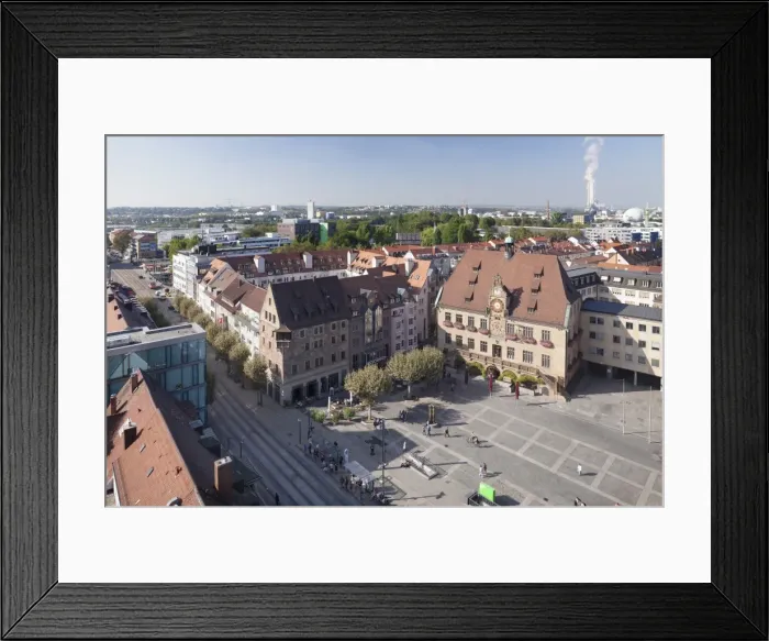 Framed Print : View from Kilianskirche church of Town Hall with astronomical clock and Market Place, Heilbronn, Baden Wurttemberg, Germany, Europe