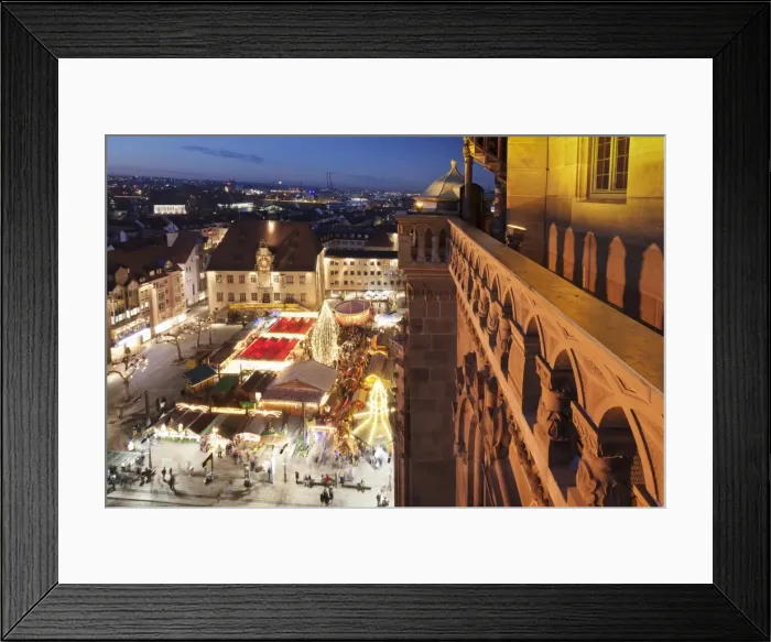 Framed Print : View from Kilianskirche church of Christmas fair in the marketplace, town Hall with astronomical clock, Heilbronn, Baden Wurttemberg, Germany, Europe Framed Print : View from Kilianskirche church of Christmas fair in the marketplace, town Hall with astronomical clock, Heilbronn, Baden Wurttemberg, Germany, Europe
