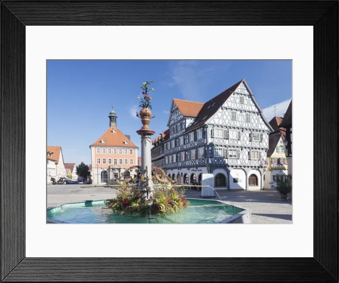 Framed Print : Marketplace, Town Hall, fountain and Palmsche Apotheke Pharmacy, Schorndorf, Schurwald, Baden Wurttemberg, Germany, Europe Framed Print : Marketplace, Town Hall, fountain and Palmsche Apotheke Pharmacy, Schorndorf, Schurwald, Baden Wurttemberg, Germany, Europe