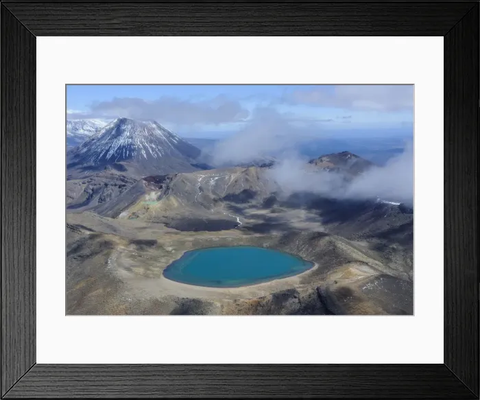 Framed Print : Aerial of a blue lake with Mount Ngauruhoe in the background, Tongariro National Park, UNESCO World Heritage Site, North Island, New Zealand, Pacific Framed Print : Aerial of a blue lake with Mount Ngauruhoe in the background, Tongariro National Park, UNESCO World Heritage Site, North Island, New Zealand, Pacific
