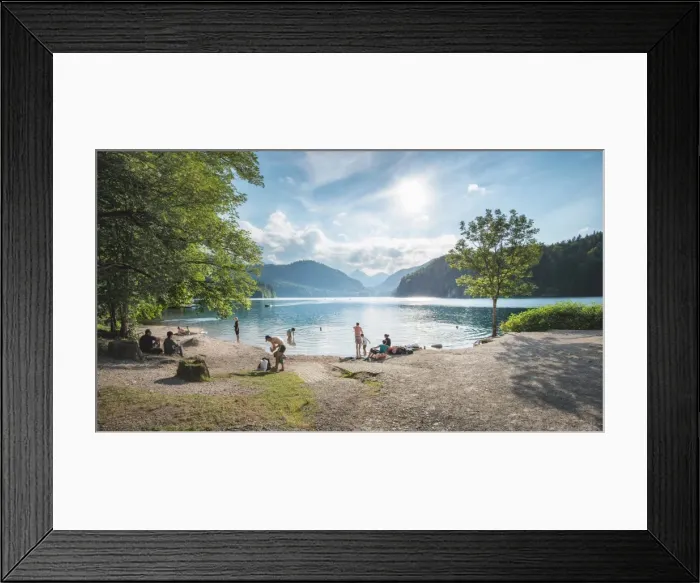 Framed Print : Lake Alpsee near Castle Neuschwanstein and Fuessen town with people enjoying leisure activities, Bavaria, Germany, Europe Framed Print : Lake Alpsee near Castle Neuschwanstein and Fuessen town with people enjoying leisure activities, Bavaria, Germany, Europe