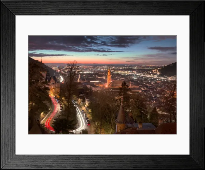 Framed Print : Elevated nightly view of Heidelberg Altstadt (Old Town) with spires and light trails, Heidelberg, Baden-Wurttemberg, Germany, Europe Framed Print : Elevated nightly view of Heidelberg Altstadt (Old Town) with spires and light trails, Heidelberg, Baden-Wurttemberg, Germany, Europe