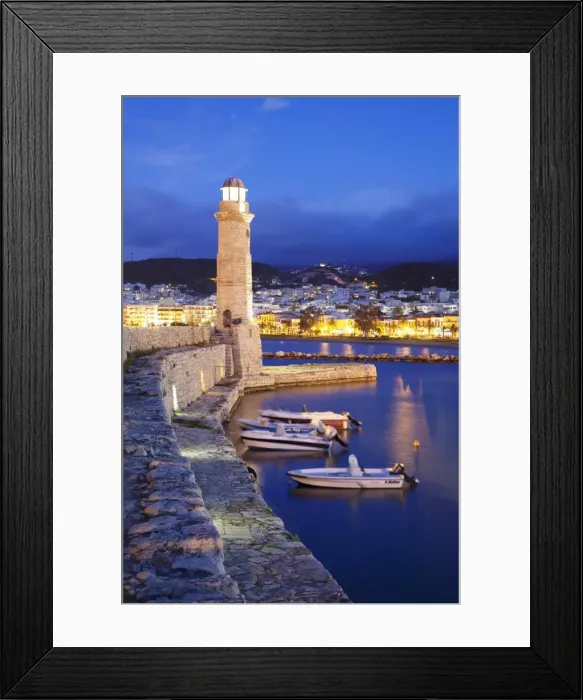 Framed Print : Lighthouse at old Venetian harbour, Rethymno (Rethymnon), Crete, Greek Islands, Greece, Europe