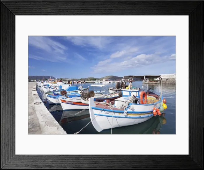 Framed Print : Fishing boats and harbour, Elounda, Lasithi, Gulf of Mirabello, Crete, Greek Islands, Greece, Europe Framed Print : Fishing boats and harbour, Elounda, Lasithi, Gulf of Mirabello, Crete, Greek Islands, Greece, Europe