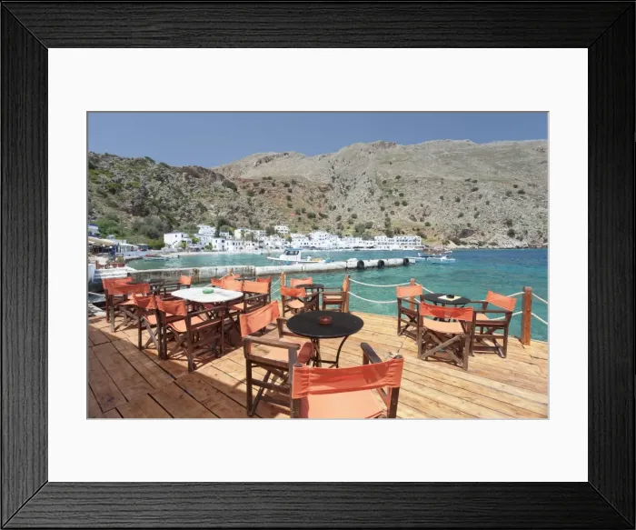 Framed Print : Street cafe at the Promenade, Loutro, South Crete, Crete, Greek Islands, Greece, Europe Framed Print : Street cafe at the Promenade, Loutro, South Crete, Crete, Greek Islands, Greece, Europe