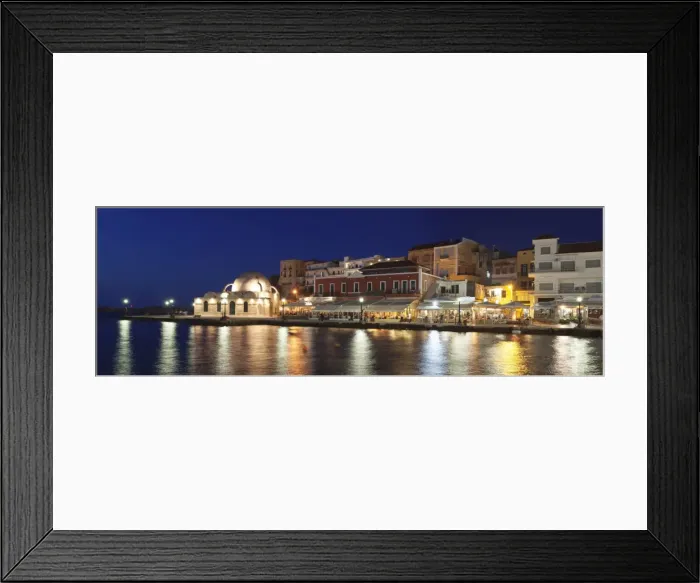 Framed Print : Venetian port and Turkish Mosque Hassan Pascha at the old town of Chania at night, Crete, Greek Islands, Greece, Europe Framed Print : Venetian port and Turkish Mosque Hassan Pascha at the old town of Chania at night, Crete, Greek Islands, Greece, Europe