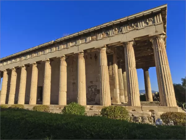 The Hephaisteion (the temple of Hephaistos), lit by early morning light, Ancient Agora of Athens, Athens, Greece, Europe