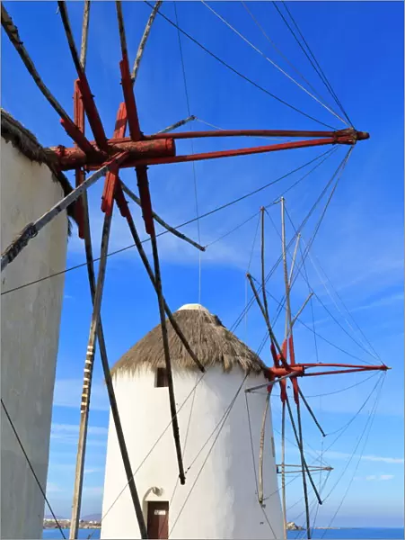Windmills in a row (Kato Mili), Mykonos Town (Chora), Mykonos, Cyclades, Greek Islands, Greece, Europe