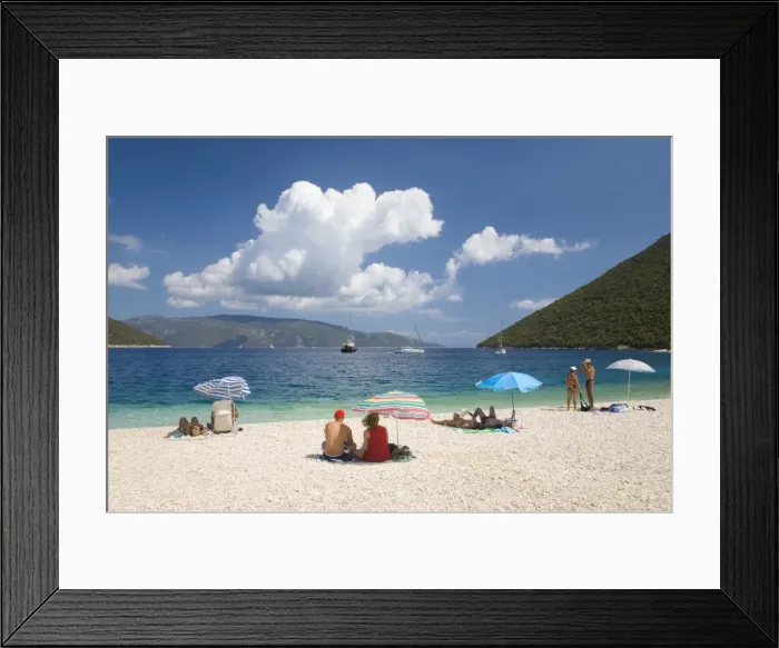 Framed Print : Holidaymakers on Antisamos Beach, Sami, Kefalonia (Kefallonia) (Cephalonia), Ionian Islands, Greek Islands, Greece, Europe Framed Print : Holidaymakers on Antisamos Beach, Sami, Kefalonia (Kefallonia) (Cephalonia), Ionian Islands, Greek Islands, Greece, Europe