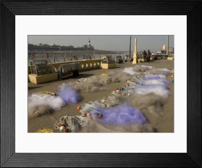 Framed Print : Drying the nets at the fishing harbour on the Daman Ganga River, Daman, Gujarat, India, Asia Framed Print : Drying the nets at the fishing harbour on the Daman Ganga River, Daman, Gujarat, India, Asia