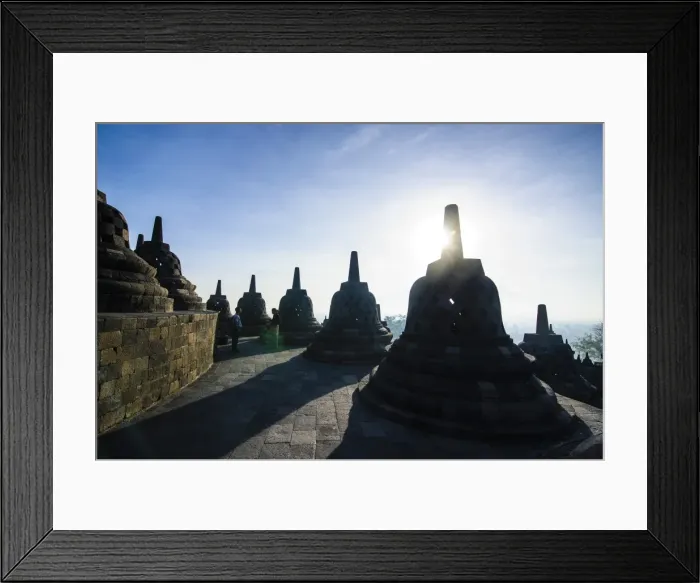 Framed Print : Early morning light at the temple complex of Borobodur, UNESCO World Heritage Site, Java, Indonesia, Southeast Asia, Asia