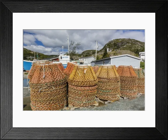 Framed Print : Lobster traps near fishing boat outside St. Johns, Newfoundland, Canada, North America Framed Print : Lobster traps near fishing boat outside St. Johns, Newfoundland, Canada, North America