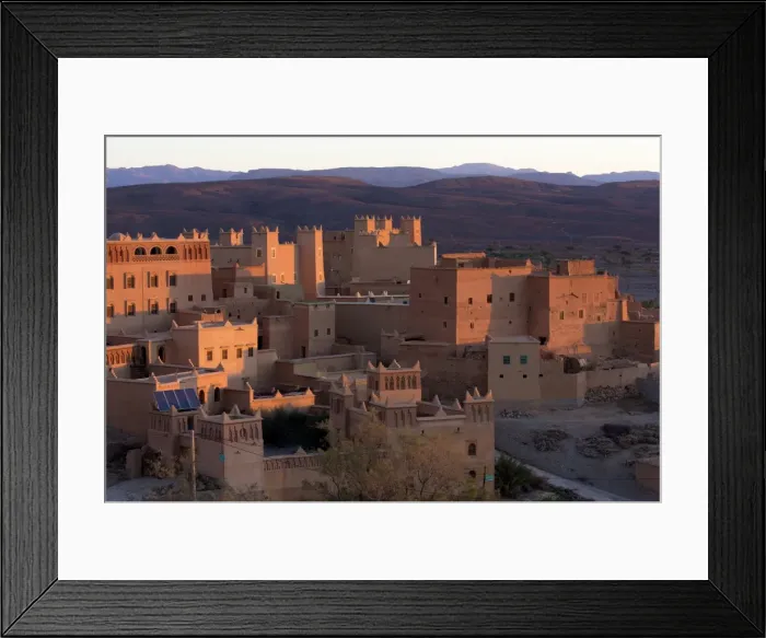 Framed Print : Traditional kasbahs (fortified houses) bathed in evening light in the town of Nkob, near the Jbel Sarhro mountains, Morocco, North Africa, Africa Framed Print : Traditional kasbahs (fortified houses) bathed in evening light in the town of Nkob, near the Jbel Sarhro mountains, Morocco, North Africa, Africa