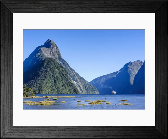 Framed Print : Cruise ship passing through Milford Sound, Fiordland National Park, UNESCO World Heritage Site, South Island, New Zealand, Pacific