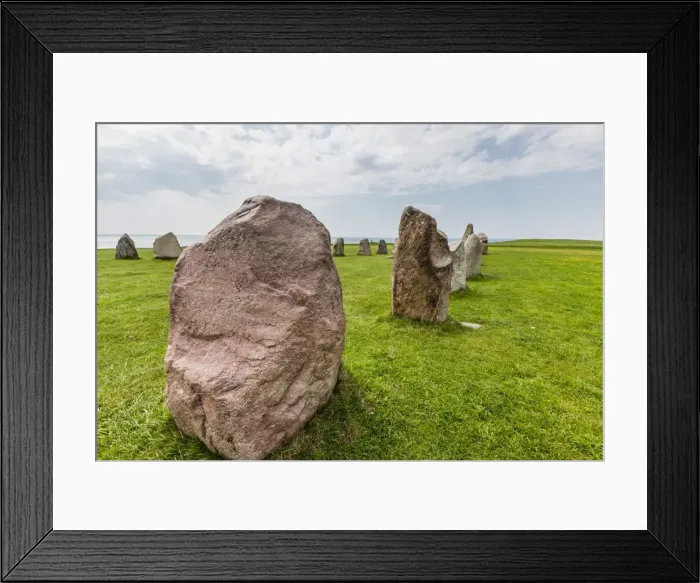 Framed Print : The standing stones in a shape of a ship known as Als Stene (Aleos Stones) (Ales Stones), Baltic Sea, southern Sweden, Scandinavia, Europe Framed Print : The standing stones in a shape of a ship known as Als Stene (Aleos Stones) (Ales Stones), Baltic Sea, southern Sweden, Scandinavia, Europe