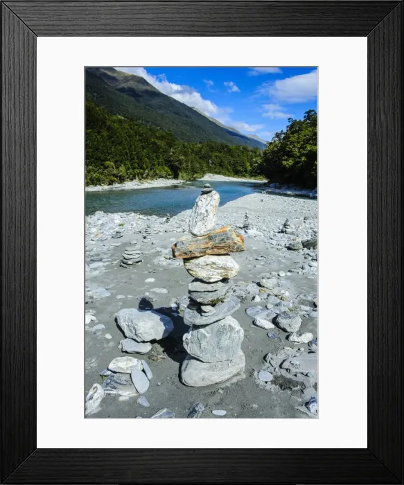 Framed Print : Man made stone pyramids at the Blue Pools, Hst Pass, South Island, New Zealand, Pacific Framed Print : Man made stone pyramids at the Blue Pools, Hst Pass, South Island, New Zealand, Pacific