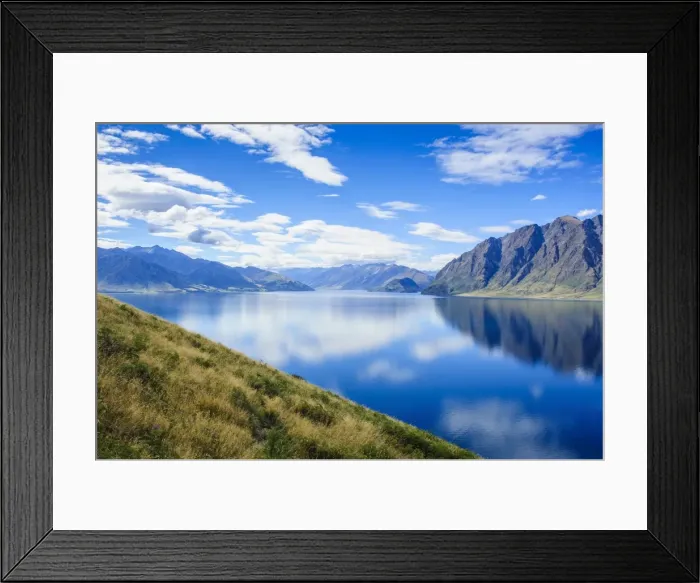 Framed Print : Cloud reflections in Lake Hawea, Hst Pass, South Island, New Zealand, Pacific Framed Print : Cloud reflections in Lake Hawea, Hst Pass, South Island, New Zealand, Pacific