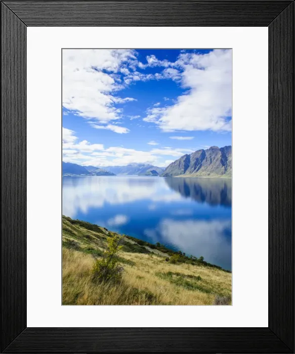 Framed Print : Cloud reflections in Lake Hawea, Hst Pass, South Island, New Zealand, Pacific Framed Print : Cloud reflections in Lake Hawea, Hst Pass, South Island, New Zealand, Pacific