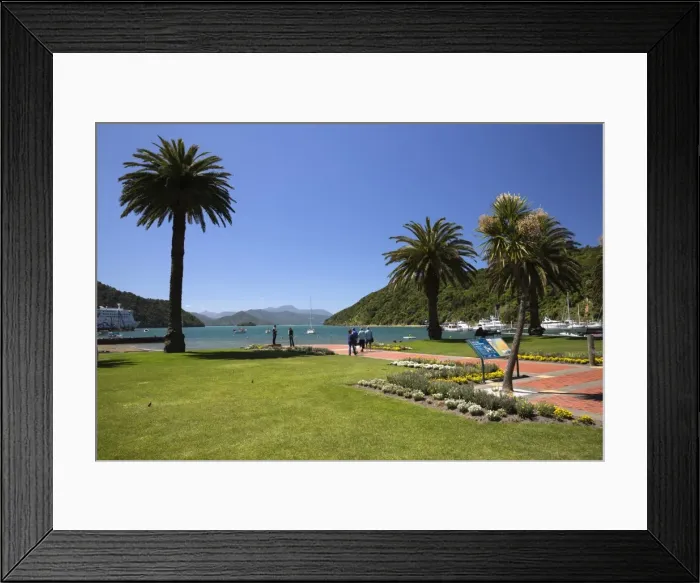 Framed Print : Waterfront gardens, Picton, Marlborough Region, South Island, New Zealand, Pacific Framed Print : Waterfront gardens, Picton, Marlborough Region, South Island, New Zealand, Pacific