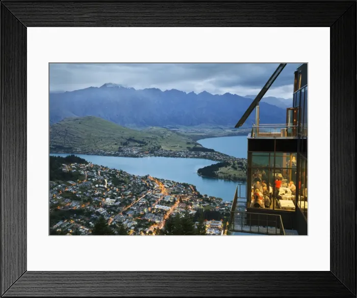 Framed Print : Skyline Restaurant with Lake Wakatipu and the Remarkables at dusk, Queenstown, Otago, South Island, New Zealand, Pacific Framed Print : Skyline Restaurant with Lake Wakatipu and the Remarkables at dusk, Queenstown, Otago, South Island, New Zealand, Pacific