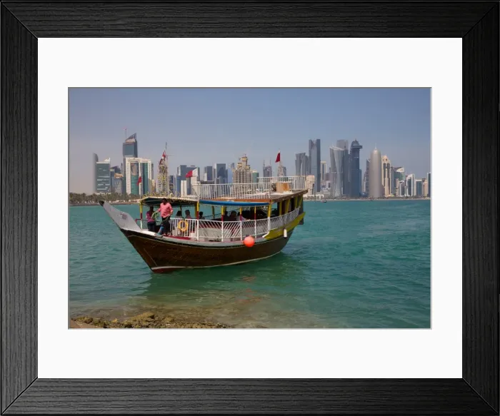 Framed Print : Small boat and City Centre skyline, Doha, Qatar, Middle East Framed Print : Small boat and City Centre skyline, Doha, Qatar, Middle East