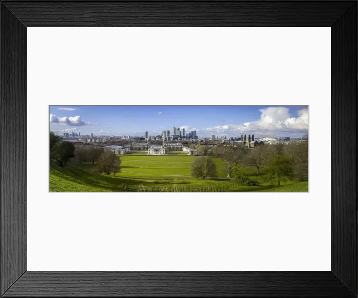 Framed Print : Panoramic view of Canary Wharf, the Millennium Dome, and City of London, from Greenwich Park, London, England, United Kingdom, Europe Framed Print : Panoramic view of Canary Wharf, the Millennium Dome, and City of London, from Greenwich Park, London, England, United Kingdom, Europe