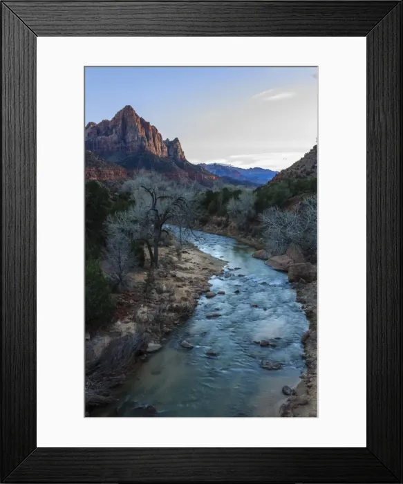 Framed Print : Sunset lights The Watchman, Virgin River overlook in winter, Zion National Park, Utah, United States of America, North America Framed Print : Sunset lights The Watchman, Virgin River overlook in winter, Zion National Park, Utah, United States of America, North America