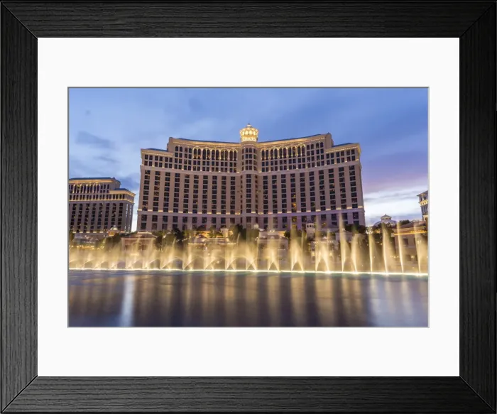Framed Print : Bellagio at dusk with fountains, The Strip, Las Vegas, Nevada, United States of America, North America Framed Print : Bellagio at dusk with fountains, The Strip, Las Vegas, Nevada, United States of America, North America
