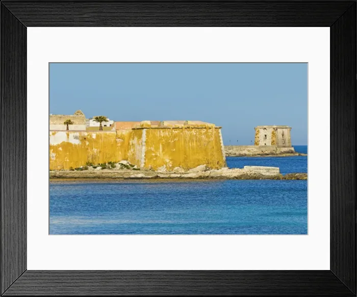 Framed Print : Old city walls and Tower of Ligny dating from 1671, now a Museum of Prehistory, on sea front of this northwest fishing port, Trapani, Sicily, Italy, Mediterranean, Europe