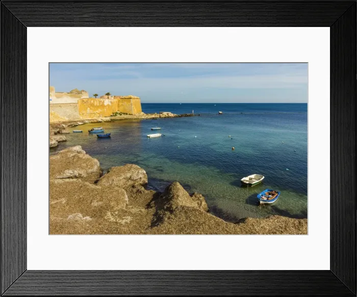 Framed Print : Protected cove and city walls seen from Via Mura Di Tramontana Ovest on sea front of this northwest fishing port, Trapani, Sicily, Italy, Mediterranean, Europe Framed Print : Protected cove and city walls seen from Via Mura Di Tramontana Ovest on sea front of this northwest fishing port, Trapani, Sicily, Italy, Mediterranean, Europe