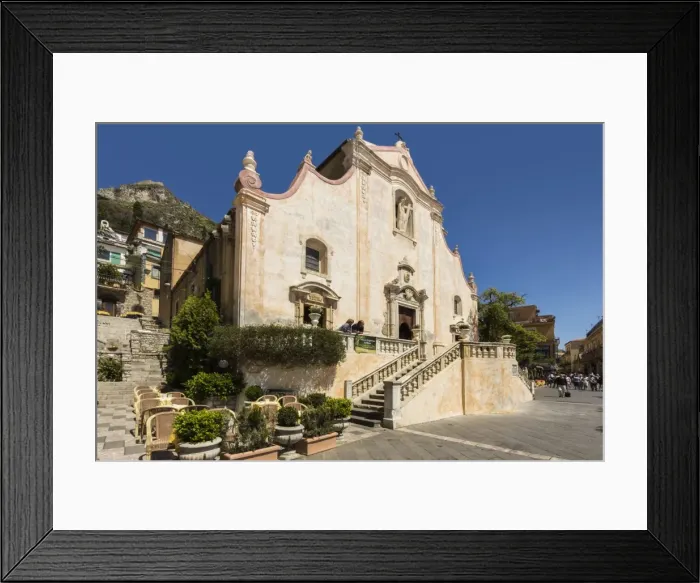 Framed Print : San Giuseppe Church and Piazza 9 April on Corso Umberto in this popular northeast tourist town, Taormina, Catania Province, Sicily, Italy, Mediterranean, Europe Framed Print : San Giuseppe Church and Piazza 9 April on Corso Umberto in this popular northeast tourist town, Taormina, Catania Province, Sicily, Italy, Mediterranean, Europe