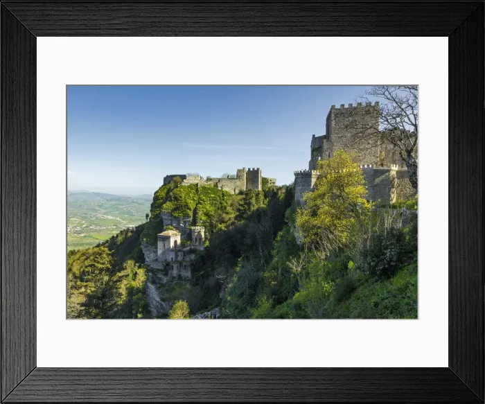 Framed Print : Saracen Arab era Pepoli Castle, now a hotel, in historic town high above Trapani at 750m, Erice, Trapani, Sicily, Italy, Mediterranean, Europe Framed Print : Saracen Arab era Pepoli Castle, now a hotel, in historic town high above Trapani at 750m, Erice, Trapani, Sicily, Italy, Mediterranean, Europe