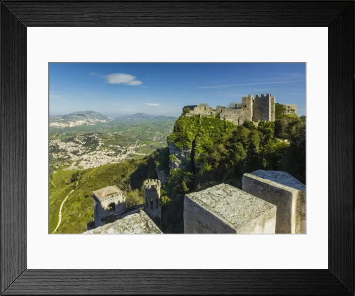 Framed Print : Saracen Arab era Pepoli Castle, now a hotel, in historic town high above Trapani at 750m, Erice, Trapani, Sicily, Italy, Mediterranean, Europe Framed Print : Saracen Arab era Pepoli Castle, now a hotel, in historic town high above Trapani at 750m, Erice, Trapani, Sicily, Italy, Mediterranean, Europe