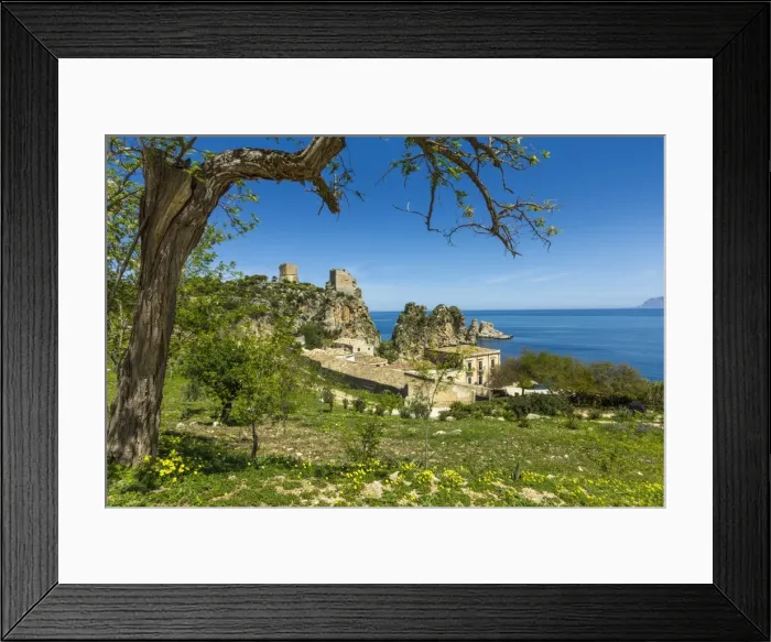 Framed Print : Old towers and buildings at the Tonnara di Scopello, an old tuna fishery and now a popular beauty spot, Scopello, Trapani, Sicily, Mediterranean, Europe Framed Print : Old towers and buildings at the Tonnara di Scopello, an old tuna fishery and now a popular beauty spot, Scopello, Trapani, Sicily, Mediterranean, Europe